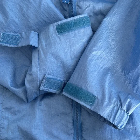 NEYELLE Women’s VintageY2K Windbreaker Blue/White Kangaroo Pocket Zipper Hood XL - Picture 9 of 14